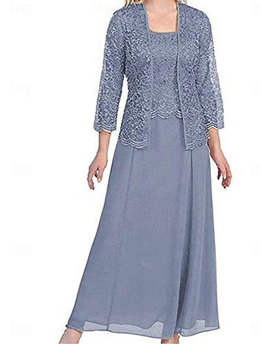 Ensembles de Robes Robe de Mère de Mariée  Élégant Simple Col carré Longueur au sol Polyester manche longue avec Couleur Unie 2025