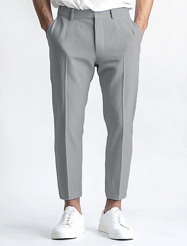  heren linnen broek nette broek zomerbroek recht pijp effen ademend casual dagelijks standaard pasvorm zwart wit blauw
