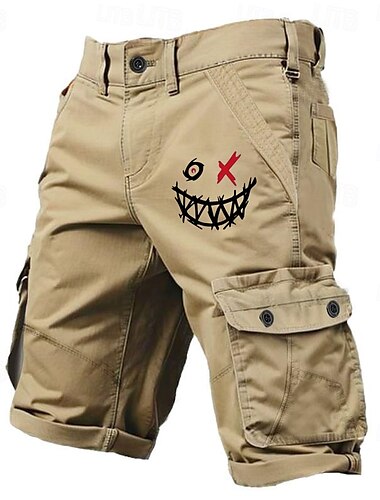  Herren Grafik Lächelndes Gesicht Cargo-Shorts Arbeitsshorts Mittlere Taille Klassisch Lässig Outdoor Campen und Wandern Mehrere Taschen Designer Bekleidung