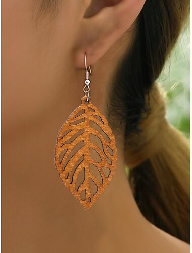  Pendientes colgantes de madera estilo bohemio para mujer: varias formas geométricas, joyería ligera y llamativa de madera natural, perfecta para looks casuales, vacaciones en la playa y festivales de verano.