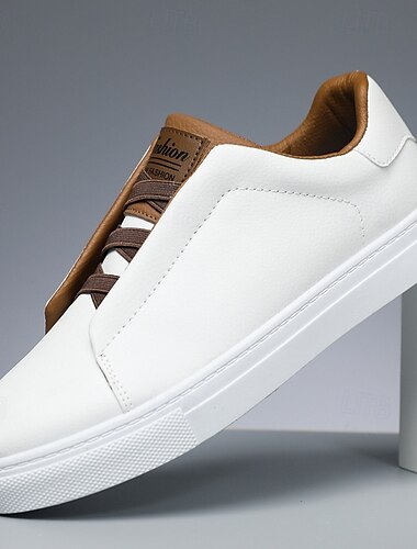  Homme Basket Chaussures Blanches Cuir PU Respirant Confortable Antidérapant À lacets Noir Blanche Bleu Automne Hiver