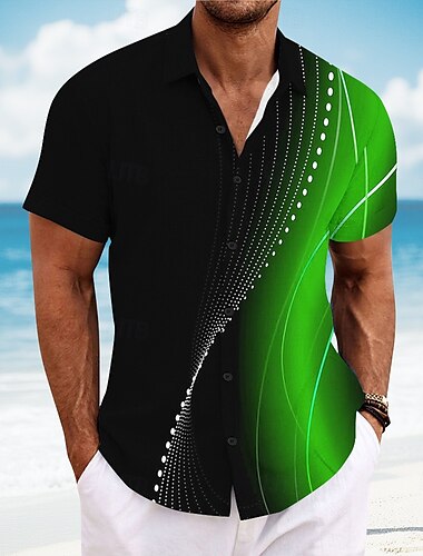  Hombre Geométrico Degradado de color Arte abstracto Camisa Camisa de verano Abotonar la camisa Manga Corta Moda informal Exterior Vacaciones Uso Diario Verano Cuello Vuelto Impresión 3D Camisa tipo