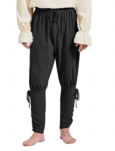  Rétro Vintage Médiéval Renaissance Pantalons de pirate Ren Faire Pirate Chevalier Viking Couleur Unie Homme Pirate Fantaisie Halloween Carnaval Mascarade Carnaval Performance Scène Adulte Pantalon