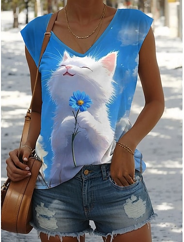  Damen Hemd Bluse Grafik Tiermotiv Stilvoll Lässig Ärmellos Träger Normale Oberteile Täglich Druck Weiß Rosa Rote Blau Sommer