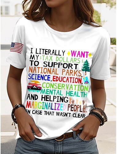  Women's T Shirt Graphic Letter Classic Short Sleeve Crew Neck Regular Tops Daily Weekend Print Black White Pink Blue Summer Spring