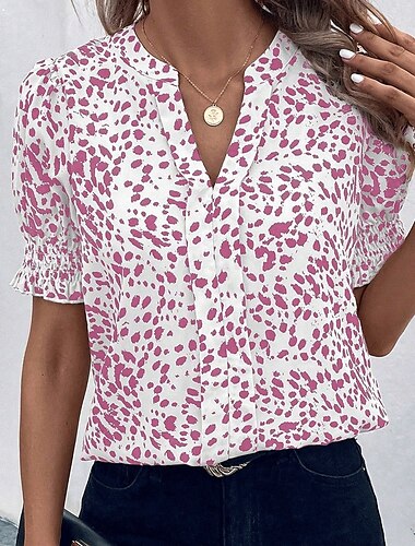  Blouse Femme Graphique Pois Élégante Décontractée Manches Courtes Col en V Hauts Réguliers Quotidien Vacances Noir Jaune Rose Bleu Beige Été