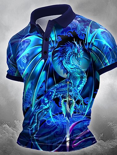 Homme Dragon 3D Polo Manche Courte Polos Chemises à Col Occasionnel Extérieur Rue Athleisure Tenue quotidienne Impression 3D Ruth Thompson Été Bleu