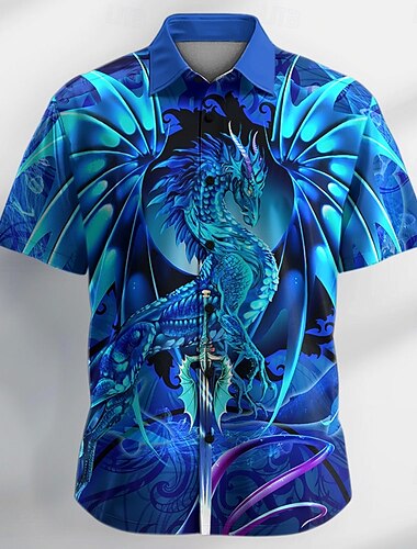  Homme Animal Dragon Chemise Chemise Boutonnée Chemise de créateur Manche Courte Vintage Rétro Vacances Occasionnel Été Printemps Col Rabattu Impression 3D chemises à col Bleu Violet Orange Vert