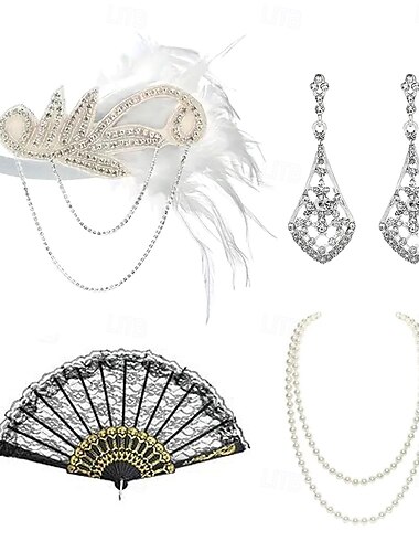  Anni 1920 Il grande Gatsby Fascia Flapper Il grande Gatsby Piuma Retrò Glitter scintillanti Cristallo / Strass Per donna Carnevale San Valentino Mascherata Abbigliamento da sera Mascherata Festival