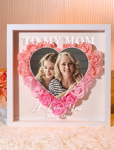  personalisierte Mama-Blumen-Schattenbox, individuelles bestes Geschenk für Mama, Muttertag, herzförmiger Rahmen, getrockneter Blumen-Bilderrahmen, Valentinstag, Geburtstagsgeschenk für Mama, Oma, Familie