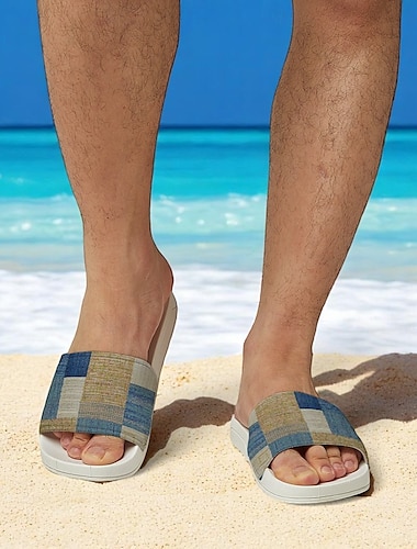  lapptäckt designade sandaler för män – avslappnad och elegant stil för män på strandsemester, avkopplande vid poolen och dagliga sommarkläder