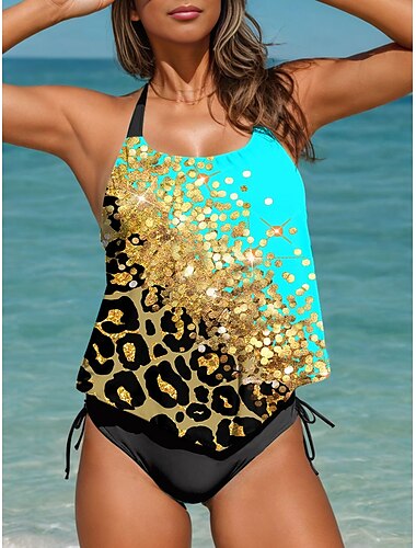  Vrouwen Badpakken Tankini 2 Stukken Cheeky Badpak Rugloos Vakantie Strandkleding Ombre Graphic U Hals Mouwloos Badpakken