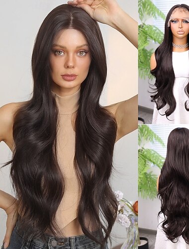  Synthetische Spitzenperücke Bodywave Stil 30 Zoll Braun Mittelscheitel 13x6 Spitzenfront Perücke Damen Perücke Dunkelbraun / Hellbraun