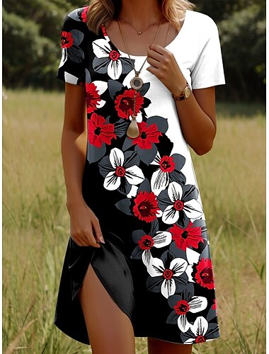  Damen Minikleid Freizeitkleid T-Shirt-Kleid Sommerkleid A Linie Kleid Stilvoll Lässig Strand Normale Passform Ombre Blumen Grafik Kurzarm Rundhalsausschnitt Hellrosa Rosa Wein Sommer Frühling