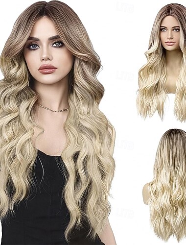  Perucas longas ombré marrom a loira para mulheres 27 perucas longas e cacheadas resistentes ao calor peruca ombré natural com peruca perucas de cabelo sintético para mulheres fantasia festa cosplay