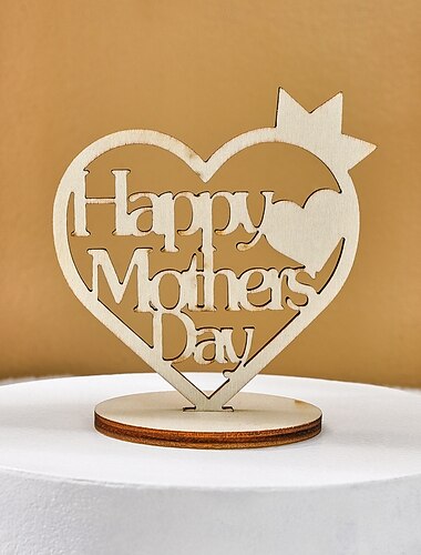 Décoration de couronne en forme de cœur en bois pour la fête des pères et des mères, cadeau idéal pour papa et maman, décoration de table moderne pour une fête des parents ou pour la maison