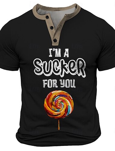  Herren Lolipop Lustiger Slang T Shirt Henley Hemd Kurzarm T-Shirt 3D-Druck Henley Hemd Sport Mode Täglich Straße Sport im Freien Lässig Schwarz Rote Blau Sommer Frühling Bekleidung S M L XL XXL XXXL