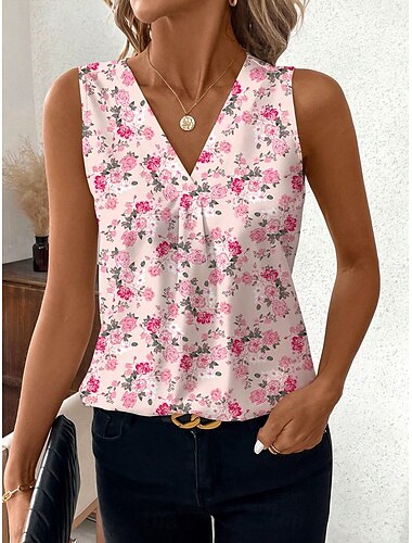  Damen Camisole-Tanktop Blumen Grafik Elegant Stilvoll Basic Ärmellos V Ausschnitt Normale Oberteile Täglich Druck Rosa Sommer