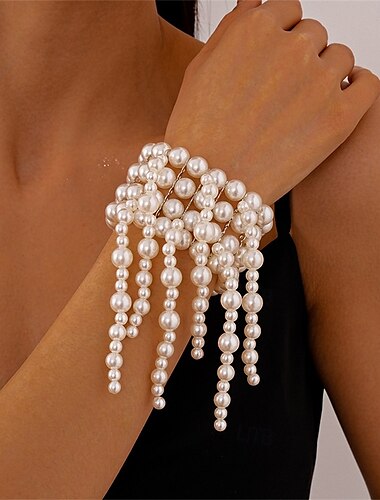  Estilo retro Clásico Mini Vintage Moda De moda Perla Pulsera pulsera Blanco Para Boda Fiesta Pedida Fiesta de baile