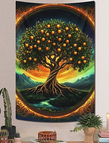  Livets Träd Hängande Tapestry Väggkonst Stora Tapestry Väggmålning Dekor Fotograf Bakgrund Filt Gardin Hem Sova Rum Vardagsrum Dekoration Ormar Äpplen