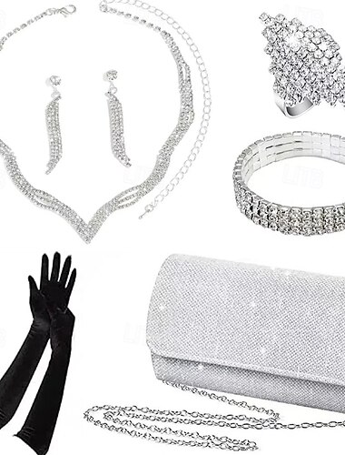 Braut Mode Diamant Halskette Ohrringe Armband Ring Handschuh Set fünfteilige Frauen