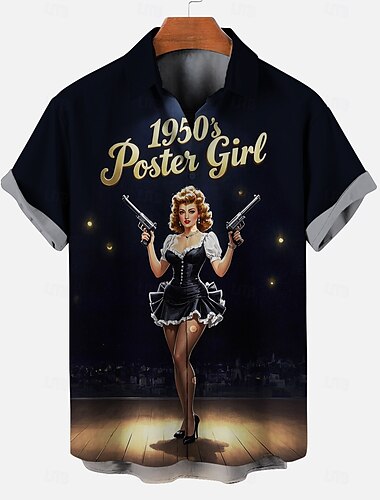  Bluse / Hemd Retro Poster Retro-Mädchen Grafik Für Herren Erwachsene Maskerade 3D-Druck Urlaub Party