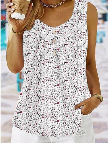  Damen Camisole-Tanktop Blumen Täglich Lässig Ärmellos Träger Normale Oberteile Täglich Druck Schwarz Weiß Rote Blau Sommer Frühling