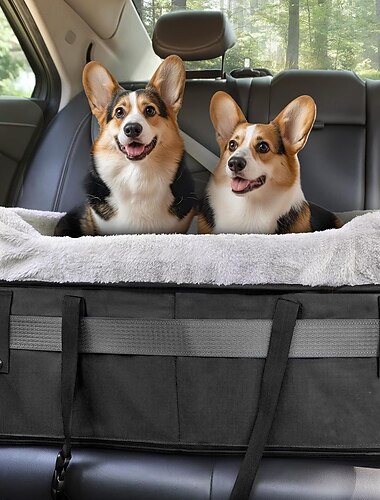  Asiento elevador portátil para mascotas, asiento de coche para perros pequeños con 2 correas de seguridad con clip y correas ajustables