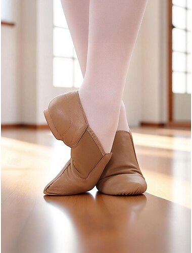  Damen-Jazztanzschuhe aus hellbraunem Leder mit geteilter Sohle – flexible Schlupfschuhe für Jazzunterricht und Bühnenauftritte