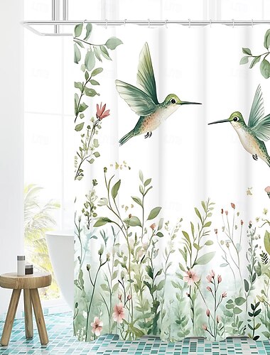  Cortina de Chuveiro com Ganchos 180cm*180cm(70"*70") Poliéster Lavável Máquinas Impermeável Padrão Simples Flores Folha de Ave Tropical
