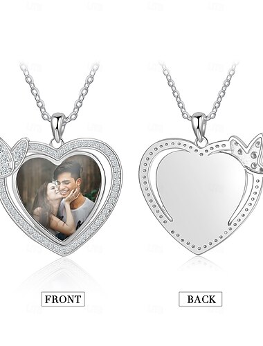  Collana con farfalla a forma di cuore personalizzata, regalo fotografico personalizzato per lei, ciondolo unico per fidanzata, moglie, mamma, regalo per la festa della mamma, San Valentino,