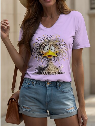  Women's T Shirt Graphic Animal Vintage Stylish Classic Short Sleeve V Neck Regular Tops Daily Print White Pink Blue Green Summer Spring