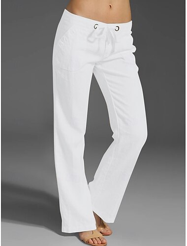  Dames Wijde Pijpen Baggy Broeken Chinos Mode Basis Casual Volledige Lengte Hoge Taille Effen Kleur Gewone Zak Comfortabel Zacht Comfortabel Micro-elastisch Buiten Straat Licht Grijs Zwart Wit Rood