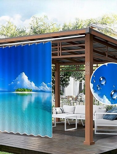 Vattentät utomhusgardin för integritet rullgardin för uteplats pergolagardiner med ögla 3D landskap hav strand för gazebo balkong veranda fest 1 panel   Vattentät utomhusgardin för integritet rullgardin för uteplats pergolagardiner med ögla 3D landskap hav strand för gazebo balkong veranda fest 1 panel
