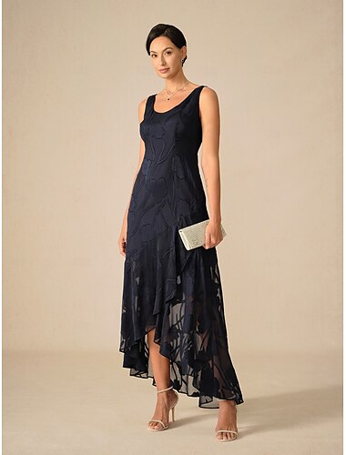  Damen Maxikleid Rüschenkleid Elegant Hochzeit Hochzeitsgast Abendgesellschaft Blumen Ärmellos U-Ausschnitt Marineblau Sommer Frühling