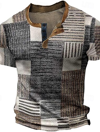  Hombre Graphic Plaid Camisa henley gofrada Tee Manga Corta Impresión 3D Moda Design Básico Exterior Casual Diario Verano Azul Piscina Verde Trébol Caqui Gris Oscuro Henley Camiseta Henley