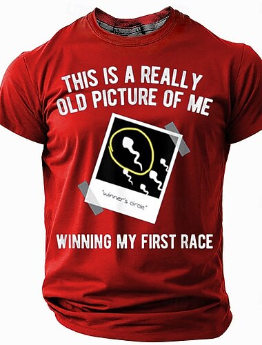  Men's Funny Graphic T-Shirt: 'Winning My First Race' Conception Sperm Humor Tee