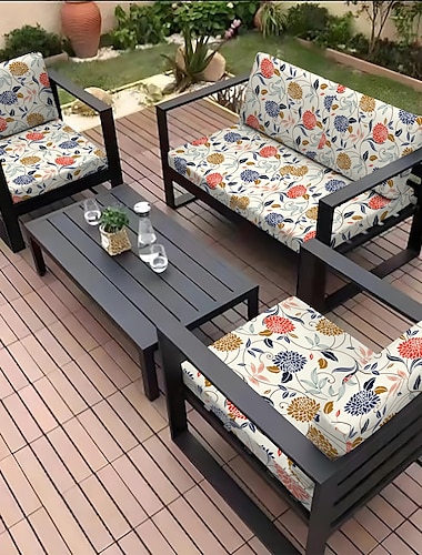  Funda de cojín para asiento, funda de patio, fundas de microfibra teñidas con hilo floral