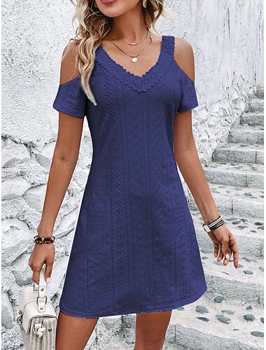  Damen Mini Kleid Sommerkleid Einfarbig Slip Kleid Lässig Täglich Reguläre Passform Grafik Kurzarm Träger Schwarz Weiß Pink Navy Blau Sommer
