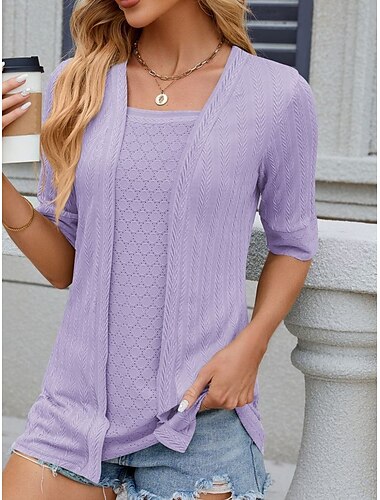  Dames Blouse Effen Kleur Stijlvol Casual Halve mouw Vierkante hals Normale tops Dagelijks Lapwerk Wit Blozend Roze Paars Groen Zomer Lente