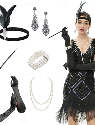  1920s El gran Gatsby Diadema de estilo flapper Brazalete de Cuentas Pendiente El gran Gatsby Pluma Retro Brillo chispeante Mujer Carnaval día de San Valentín Mascarada Ropa de fiesta de noche