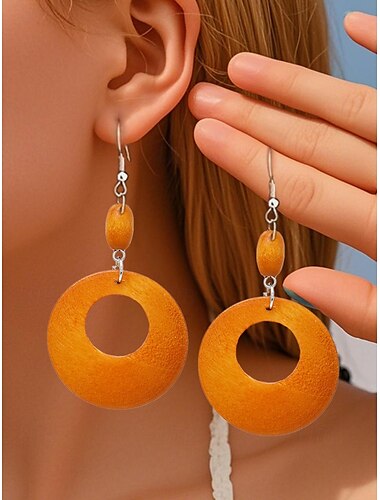  Boucles d'oreilles pendantes en bois bohème pour femmes - diverses formes géométriques, bijoux légers en bois naturel, parfaits pour les looks décontractés, les vacances à la plage et les festivals d'été