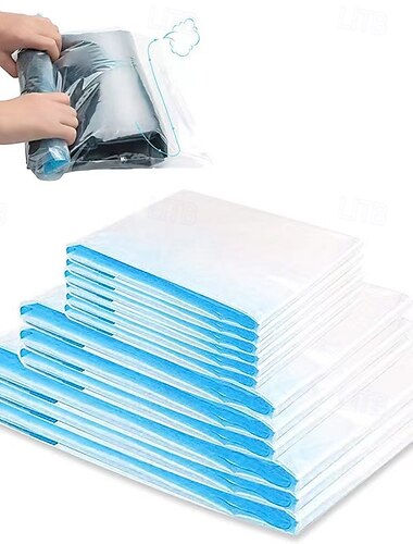  10-pack resevakuumpåsar för kläder, 3 storlekar, vakuumpåsar, utrymmesbesparande, läckage, återanvändbar, resväskor för kläder