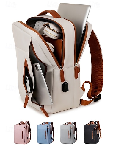  Sac à dos pour ordinateur portable pour femme avec port de chargement USB - tissu imperméable durable, conception à plusieurs compartiments, élégant et pratique pour l'école, les déplacements et les voyages