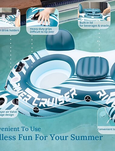  1 chaise flottante gonflable pour 2 personnes avec grand dossier, flotteur de piscine en PVC robuste, porte-gobelets, résistant aux UV et aux perforations, rangement pratique, capacité de 660 lb