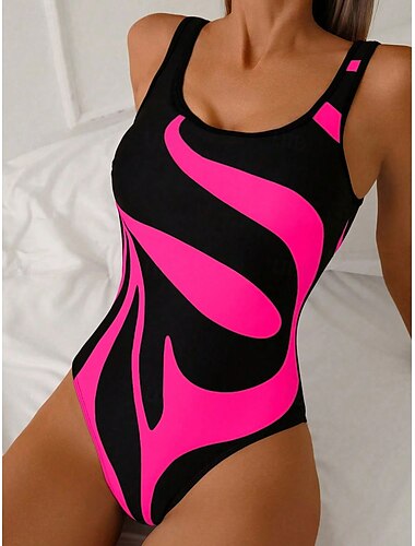  Womens Badeanzüge Einteiler Monokini Hoch geschnitten Badeanzug Rückenfrei Bauchkontrolle Hohe Taille Schlank Urlaub Vintage Grafik Geometrisch U-Ausschnitt Ärmellos Badeanzüge