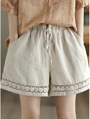  Shorts bohemios de mujer color sólido chinos vacaciones moda vintage corta alta sencillos bolsillo cordón comodidad al aire libre micro-elásticos vacaciones calle diario negro blanco naranja verde