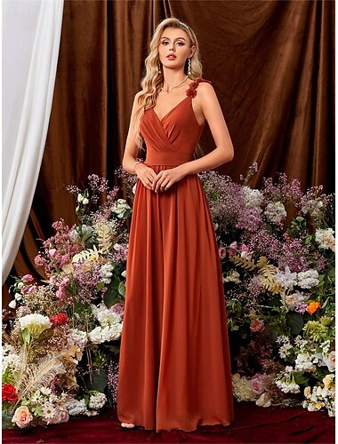  A-Linie Quinceanera-Kleider Elegant Kleid Formell Hochzeit Bodenlang Ärmellos V Ausschnitt Chiffon Rückenfrei mit Falten 2025