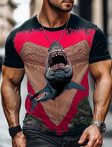  Saw Vincent Hie, maglietta da uomo con squalo, manica corta, stampa 3D, girocollo, stile esagerato, stile da festa, stile street casual, nero, abbigliamento estivo, primavera, tutte le stagioni,
