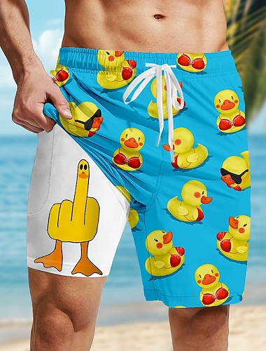  Herr Lilla Gul Anka Rolig Fodrade shorts 2 i 1 simshorts Badshorts Medium Midja Hawaiisk Semester Standkläder Sidfickor Med kompressionsfoder Elastisk dragsko i midjan Designer Kläder